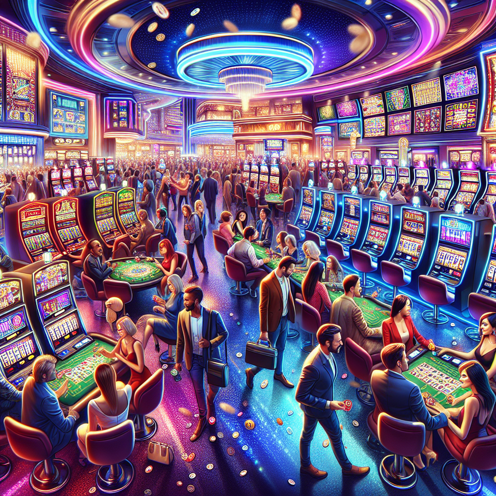 A vibrant casino environment with slot machines and players enjoying their time
